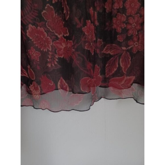 Express Women's Black Burgundy Floral Sheer Beaded Long Bell Sleeve Sz LargeTop - Picture 6 of 16